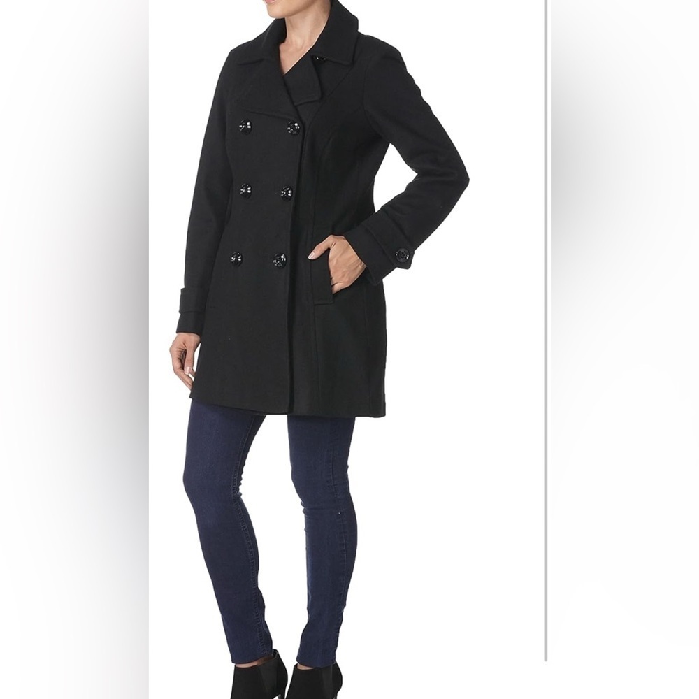 Anne Klein Women's Classic Double Breasted Coat Plus Size. Black 3X